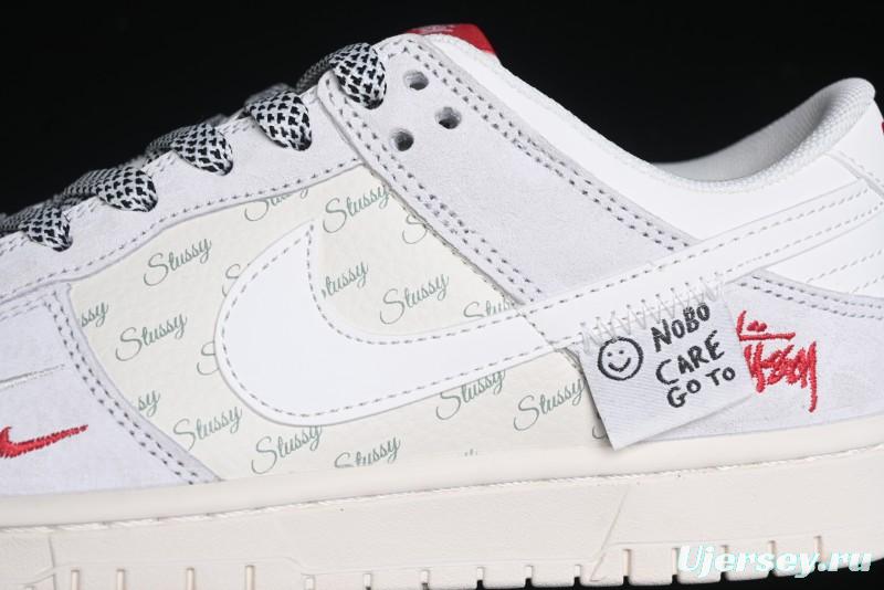 Nike SB Dunk Low Stussy Collaboration - Patchwork Grey White Swoosh Anniversary Custom Low-Top Casual Sneakers - YX5066-218