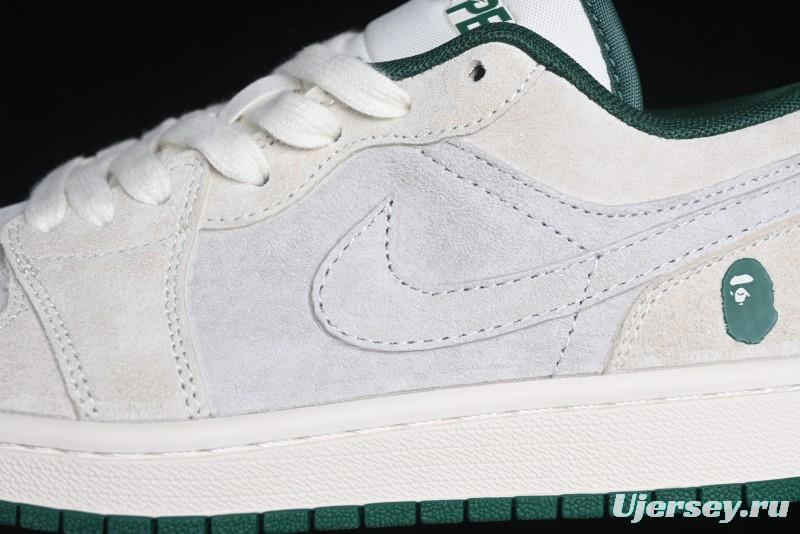 Nike Air Jordan 1 Low AJ1 Bape Collaboration - Full Pig Eight Green Grey Retro Basketball Shoes - DM9188-009