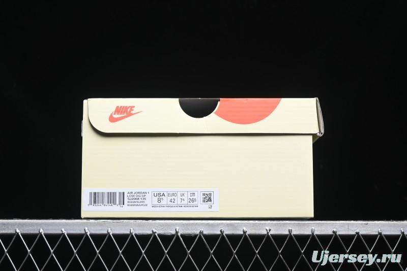 Nike Travis Scott x Fragment Design x Air Jordan 1 Low OG SP AJ1 Retro Sneakers with Reverse Swoosh - SJ2068-135