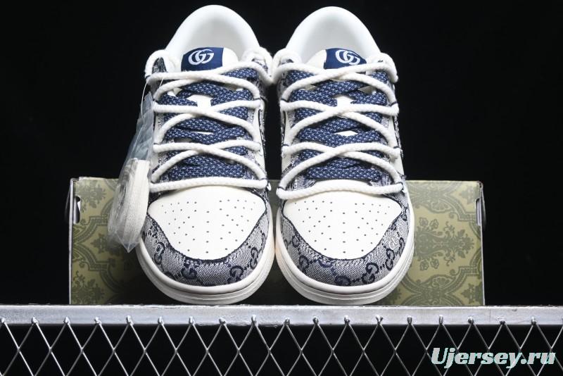 Nike SB Dunk Low Gucci Collaboration - Beige Black Jacquard Swoosh Anniversary High-End Custom Low-Top Casual Sneakers - YX5066-216