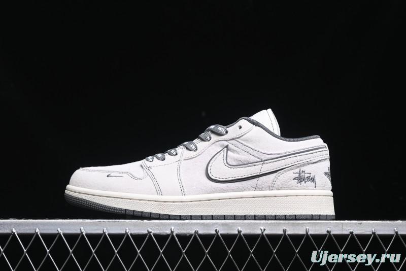 Nike Air Jordan 1 Low AJ1 Stussy Collaboration - Premium Customized Pigskin Grey Line Retro Basketball Shoes - DM9188-005