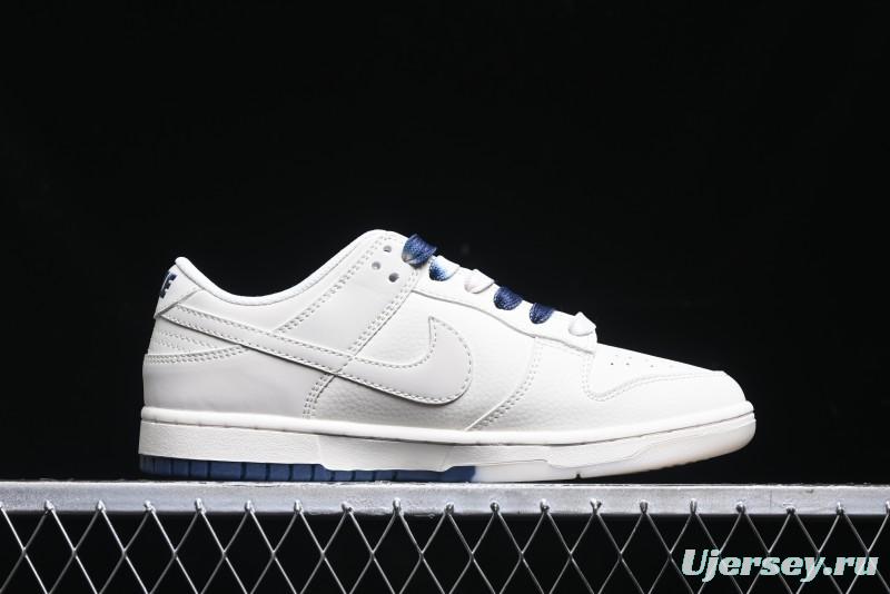 Nike SB Dunk Low Supreme Collaboration - White Blue Color Blocking with Mini Swoosh Anniversary Custom Edition Low-Top Casual Skate Shoes - BB8675-110