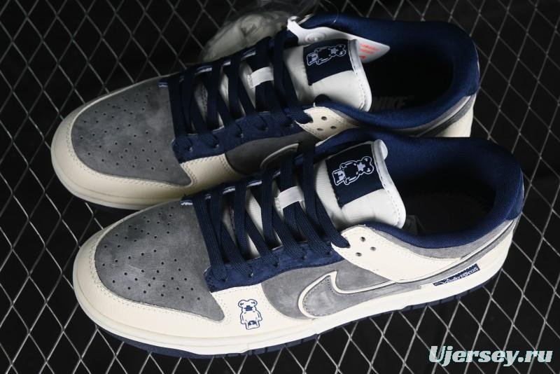 Nike SB Dunk Low Collaboration with Violent Bear - Patchwork Grey Swoosh Anniversary Custom Edition Low-Top Casual Skate Shoes - KK1333-013