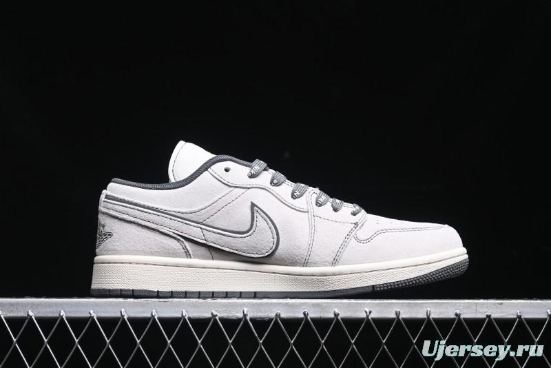 Nike Air Jordan 1 Low AJ1 Stussy Collaboration - Premium Customized Pigskin Grey Line Retro Basketball Shoes - DM9188-005