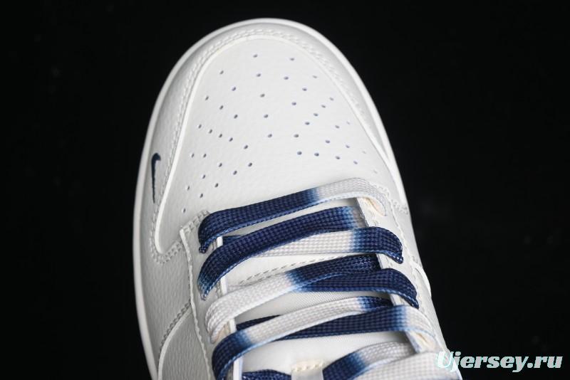 Nike SB Dunk Low Supreme Collaboration - White Blue Color Blocking with Mini Swoosh Anniversary Custom Edition Low-Top Casual Skate Shoes - BB8675-110