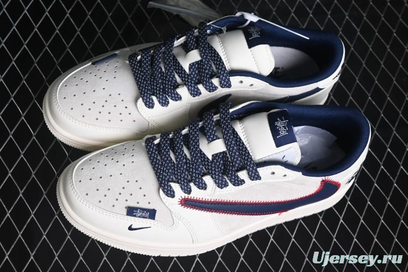 Nike Travis Scott x Fragment Design x Air Jordan 1 Low OG SP AJ1 Sneakers with Reverse Swoosh - SJ2068-134