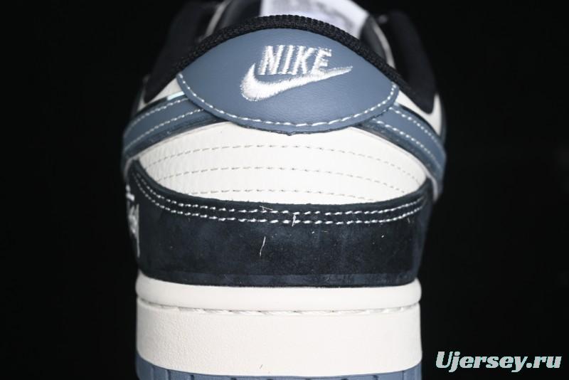 Nike SB Dunk Low Stussy Collaboration - Black White Print Anniversary Custom Low-Top Casual Sneakers - XX3168-212