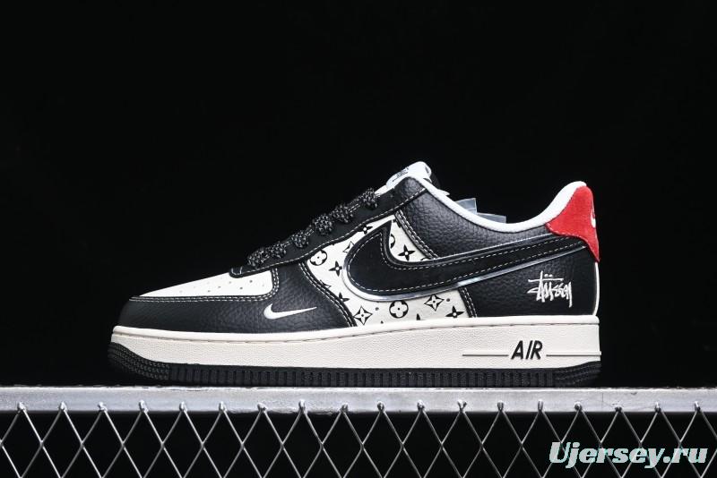 Nike Air Force 1 '07 Low Stussy Collaboration - Beige Black Pattern Red Outsole Low Top Casual Sneakers - XZ6188-339