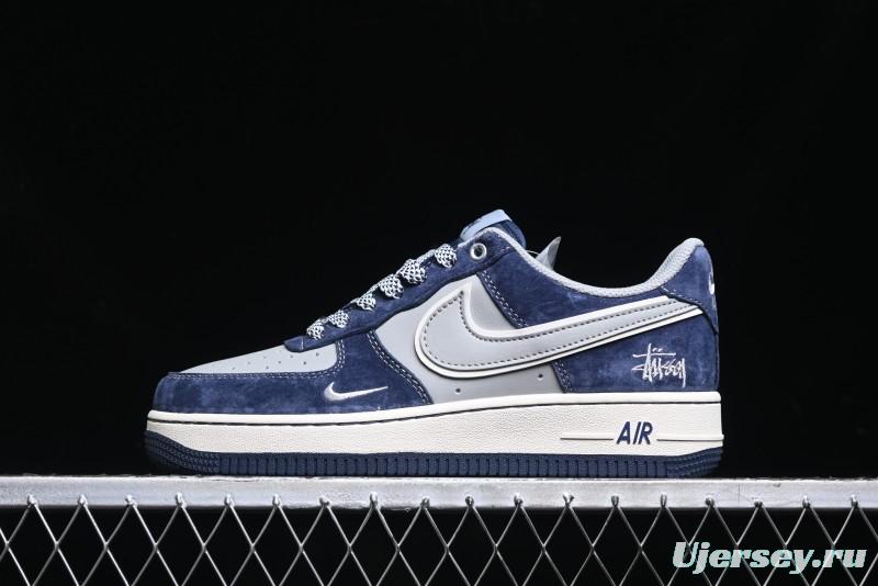 Nike Air Force 1 '07 Low Stussy Collaboration - Grey Blue Suede Low-Top Casual Sneakers - SJ6698-007
