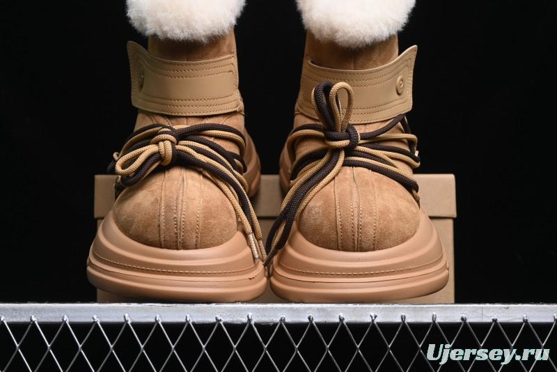 Ouder Retro Lace-Up Mid-Calf Warm & Thickened Platform Casual Snow Boots with Wool Lining - Oud024 Brown