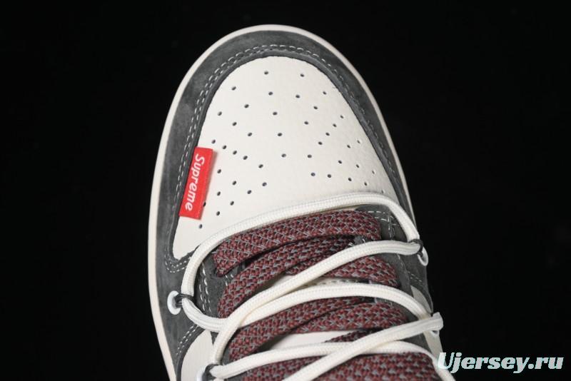 Nike SB Dunk Low Supreme Collaboration - Grey White Red Anniversary Customized Low-Top Casual Sneakers - XS1186-102