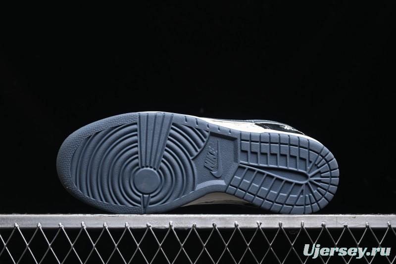 Nike SB Dunk Low Stussy Collaboration - Black White Print Anniversary Custom Low-Top Casual Sneakers - XX3168-212