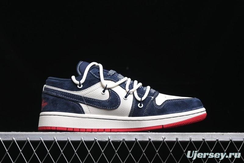 Nike Air Jordan 1 Low Stussy Collaboration - Blue Red Custom High-End Retro Basketball Shoes - SJ9950-049