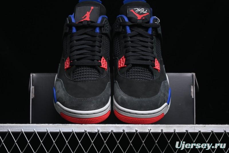 Nike Air Jordan 4 Retro Basketball Shoes with Black-Grey-Blue Color Blocking - FV5029-003