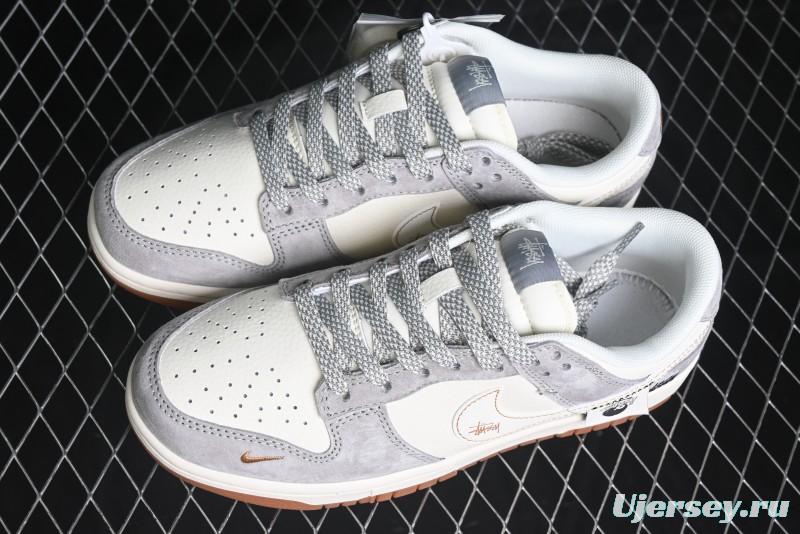 Nike SB Dunk Low Stussy Collaboration - Patchwork Black White Swoosh Anniversary Custom Low-Top Skate Shoes - DM6868-003