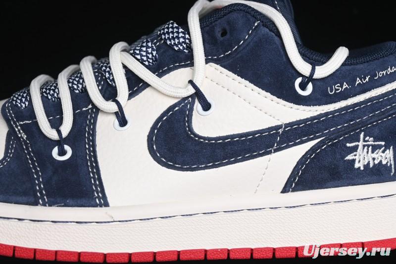 Nike Air Jordan 1 Low Stussy Collaboration - Blue Red Custom High-End Retro Basketball Shoes - SJ9950-049