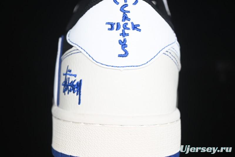 Nike Travis Scott x Fragment Design x Air Jordan 1 Low OG SP AJ1 Stussy Collaboration - Black Blue Line Low Top Casual Sneakers - SJ2068-113