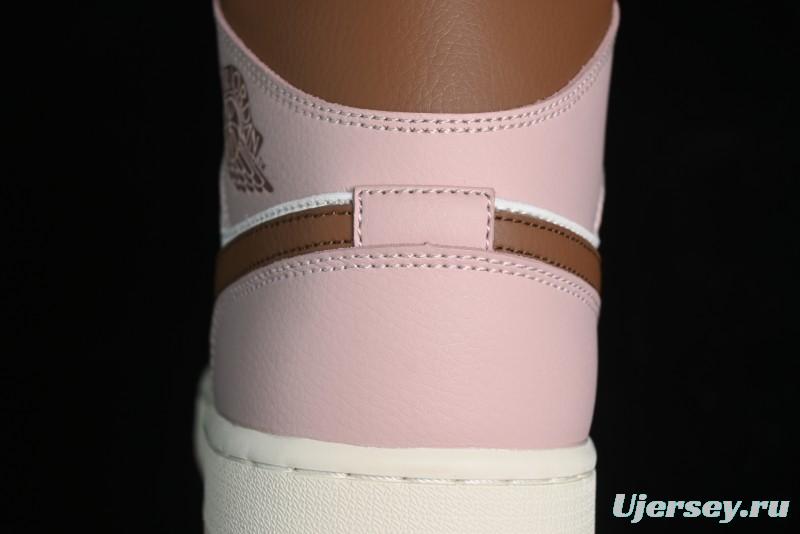 Nike Air Jordan 1 Mid AJ1 Basketball Shoes in Khaki Pink - BQ6472-620