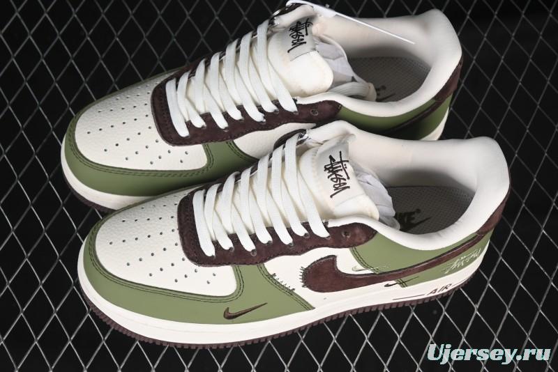 Nike Air Force 1 '07 Low Stussy Collaboration - Green Brown Low-Top Casual Sneakers - KK1988-038