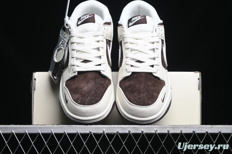 Nike SB Dunk Low Stussy Collaboration - Dark Brown White Swoosh Anniversary Custom Low-Top Casual Sneakers - KK1333-012