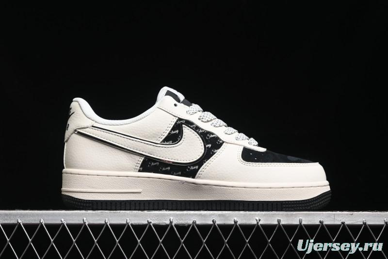 Nike Air Force 1 '07 Low Stussy Collaboration - Black Sail Silver Swoosh Casual Sneakers - XZ6188-729