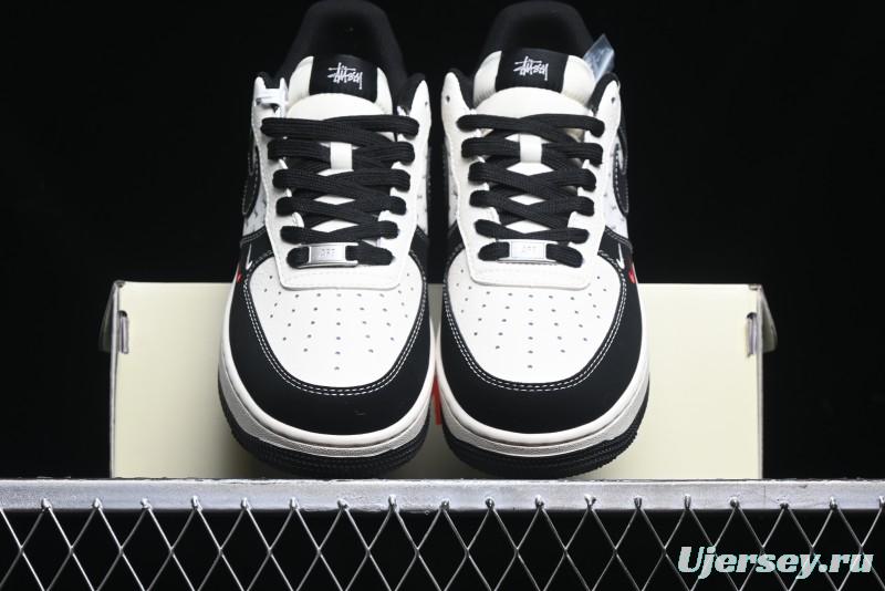 Nike Air Force 1 '07 Low Stussy Collaboration - Black White Mini Swoosh Low-Top Casual Sneakers - SJ6698-010
