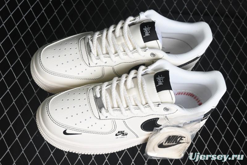 Nike Air Force 1 '07 Low Stussy Collaboration - White Black Swoosh Red Tab Low-Top Casual Sneakers - SJ6698-015