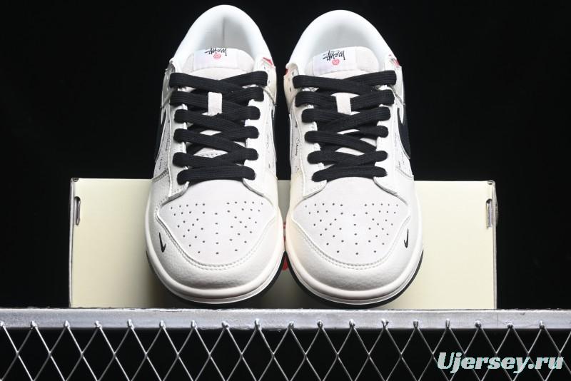 Nike SB Dunk Low Stussy Collaboration - Beige Black Swoosh Silver Edge Anniversary High-End Custom Low-Top Casual Sneakers - XX3168-306