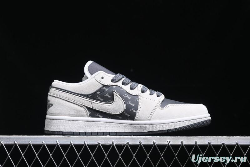 Nike Air Jordan 1 Low Stussy Collaboration - Grey Pigskin Black Base Retro Basketball Shoes - XX3318-968
