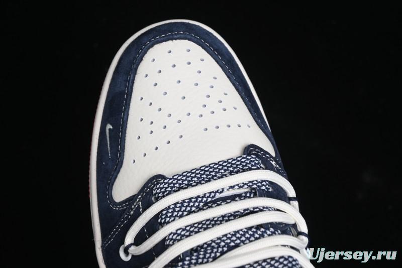 Nike Air Jordan 1 Low Stussy Collaboration - Blue Red Custom High-End Retro Basketball Shoes - SJ9950-049