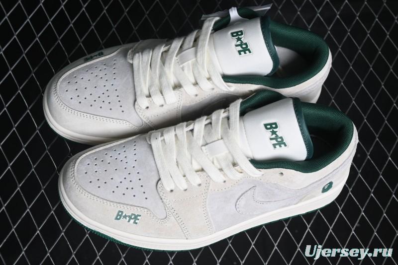 Nike Air Jordan 1 Low AJ1 Bape Collaboration - Full Pig Eight Green Grey Retro Basketball Shoes - DM9188-009