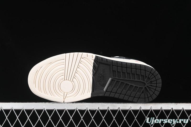 Nike Air Jordan 1 Low Supreme Collaboration - Dual-Tone Black Swoosh Custom Retro Basketball Shoes - SJ9950-043