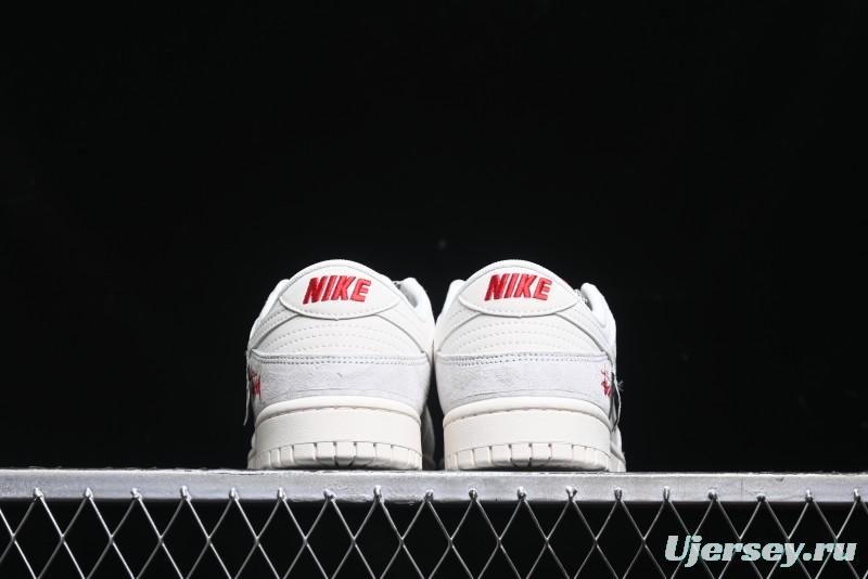 Nike SB Dunk Low Stussy Collaboration - Patchwork Grey White Swoosh Anniversary Custom Low-Top Casual Sneakers - YX5066-218