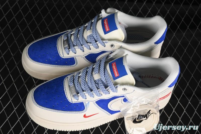Nike Air Force 1 '07 Low Supreme Collaboration - Off White Navy Blue Low Top Casual Sneakers SJ6698-004
