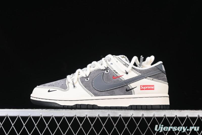 Nike SB Dunk Low Supreme Collaboration - Strap Light Gray Hook Anniversary High-End Custom Low-Top Casual Skate Shoes - YX5066-210