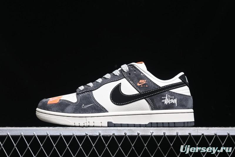 Nike SB Dunk Low Stussy Collaboration Patch Grey Black Black Swoosh Anniversary Custom Low-Top Casual Skate Shoes - MM1089-026