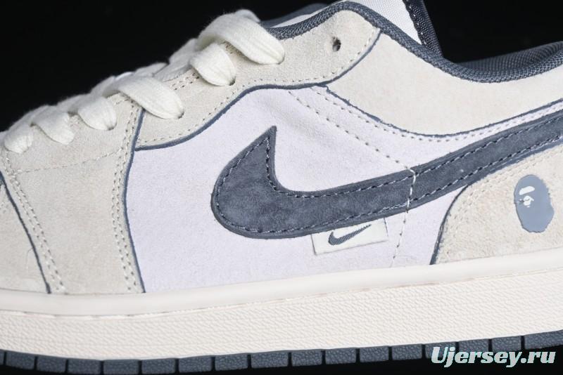 Nike Air Jordan 1 Low AJ1 Bape Collaboration - Custom High-End Retro Basketball Shoes with Light Grey Check - DM9188-008
