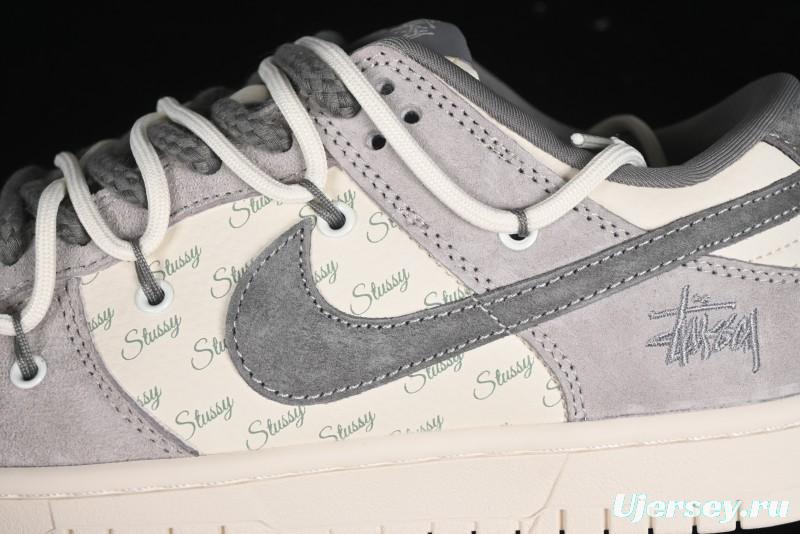 Nike SB Dunk Low Stussy Collaboration - Strap Grey Embroidered Swoosh Anniversary Custom Low-Top Casual Skate Shoes - SJ2068-307