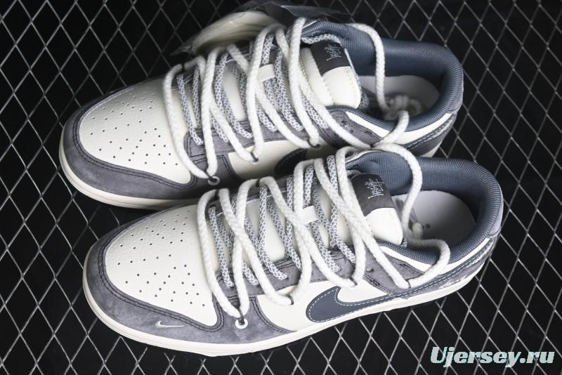 Nike SB Dunk Low Stussy Collaboration - Lace-Up Beige Grey Hook Anniversary High-End Custom Low-Top Casual Skate Shoes - YX5066-206