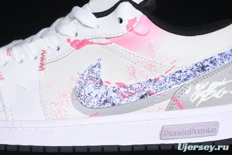 Nike Air Jordan 1 Low Retro Basketball Shoes - Panda Mischief Qixi Theme with Special Graffiti Design - 553558-132