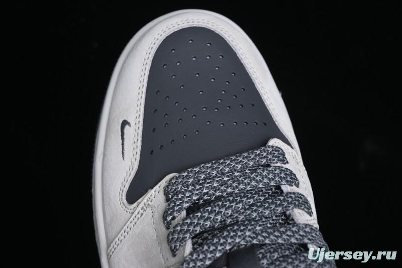 Nike Air Jordan 1 Low Stussy Collaboration - Grey Pigskin Black Base Retro Basketball Shoes - XX3318-968