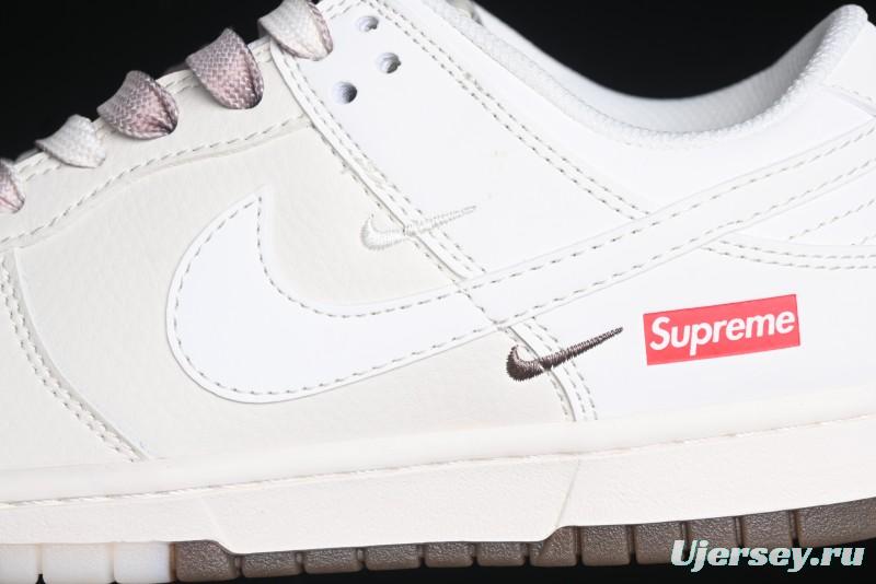 Nike SB Dunk Low Supreme Collaboration - White Brown Split Swoosh Anniversary High-End Custom Low-Top Casual Skate Shoes - BB8675-113