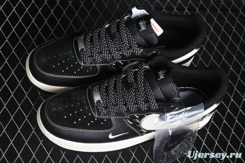 Nike Air Force 1 '07 Low Stussy Collaboration - All Black Low-Top Casual Sneakers - XZ6188-311
