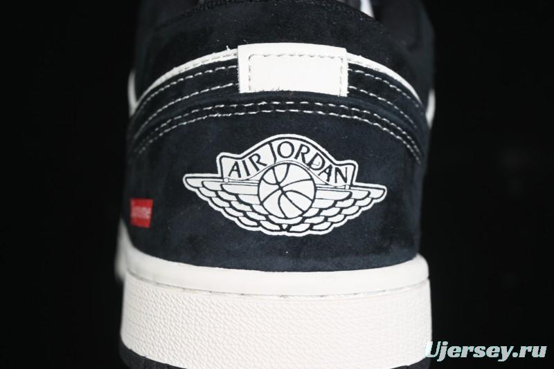Nike Air Jordan 1 Low AJ1 Supreme Collaboration - Black White Two-Tone Retro Basketball Shoes - SJ9950-021