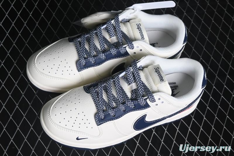 Nike SB Dunk Low Stone Island x Supreme Collaboration - Navy Blue & Off-White Anniversary High-End Custom Low-Top Casual Sneakers - BB9866-007