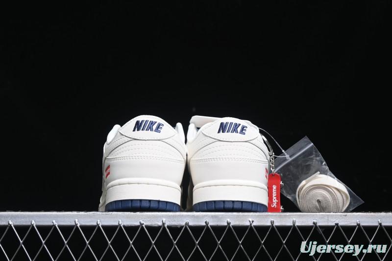 Nike SB Dunk Low Supreme Collaboration - White Blue Color Blocking with Mini Swoosh Anniversary Custom Edition Low-Top Casual Skate Shoes - BB8675-110