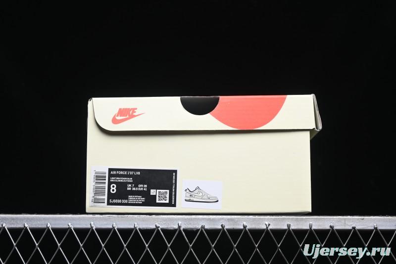 Nike Air Force 1 '07 Low Stussy Collaboration - Grey White with Blue Outsole Low-Top Casual Sneakers - SJ6698-006