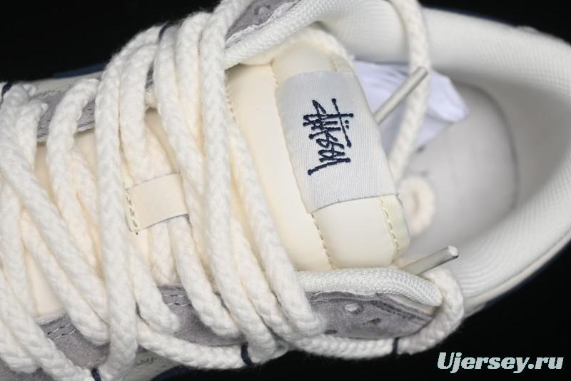 Nike SB Dunk Low Stussy Collaboration - Navy Blue Embroidery Swoosh Anniversary Custom Low-Top Casual Sneakers - SJ2068-296