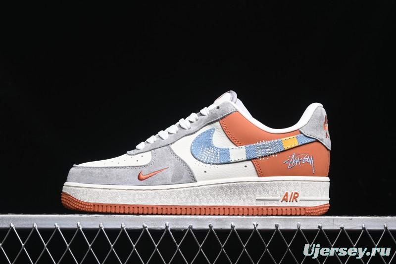 Nike Air Force 1 '07 Low Stussy Collaboration - Grey Brown Flyknit Low-Top Casual Sneakers - KK1988-025