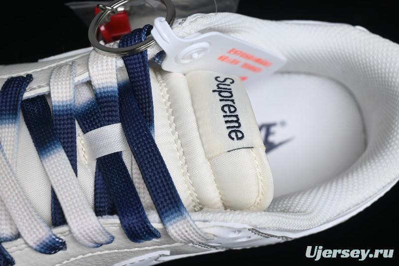 Nike SB Dunk Low Supreme Collaboration - White Blue Color Blocking with Mini Swoosh Anniversary Custom Edition Low-Top Casual Skate Shoes - BB8675-110